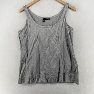 EILEEN FISHER Top M Metallic Crinkle Scoop Neck Pullover Sleeveless Tank Silver